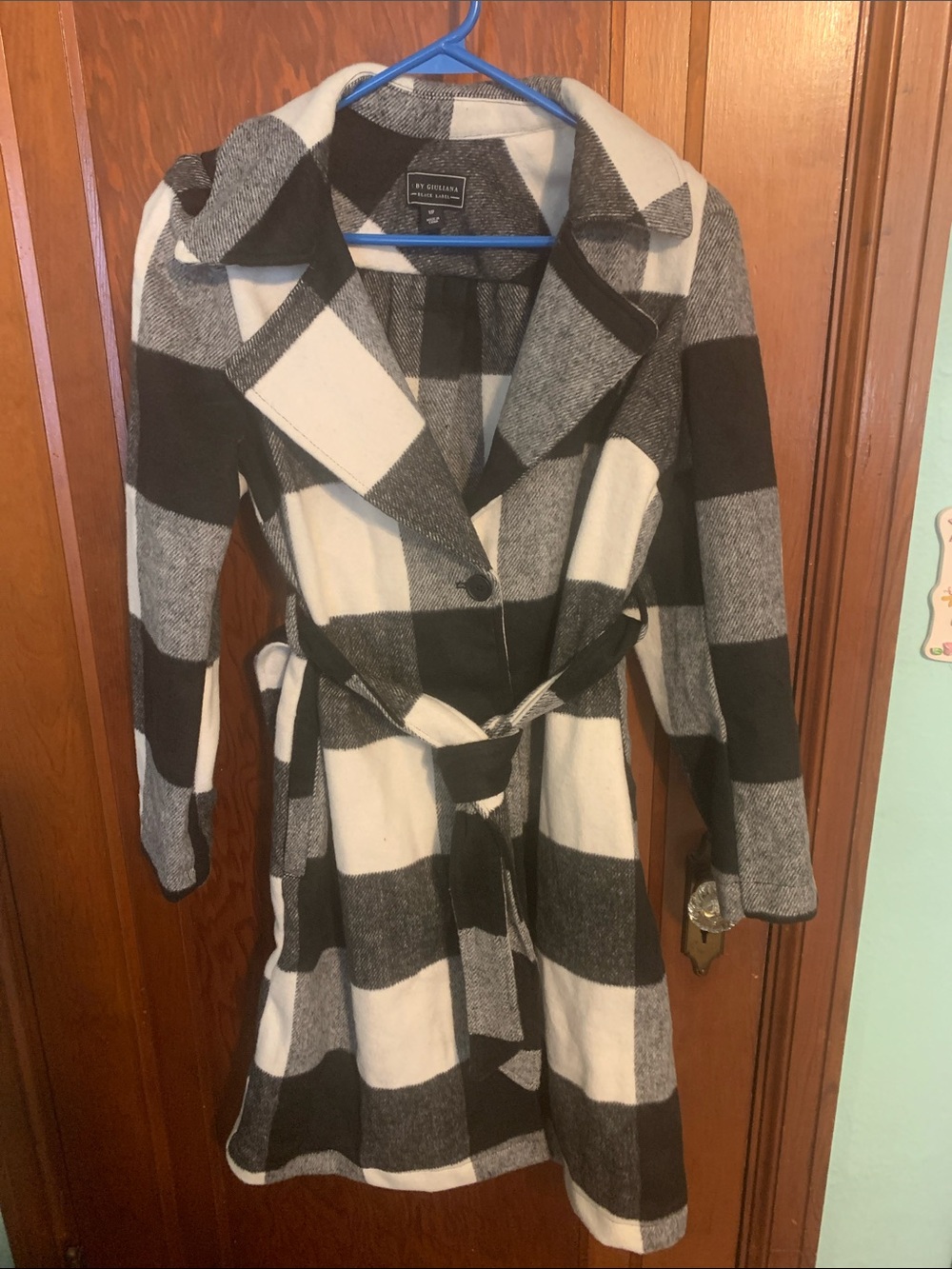 City Chic Black and Cream Plaid Belted Trench Coat